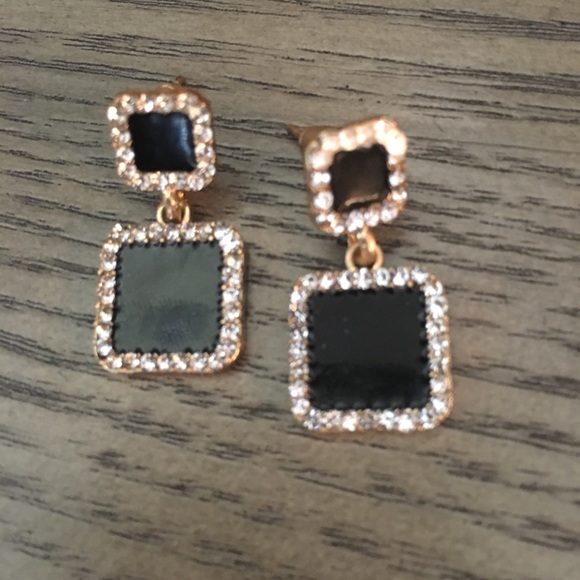 Black Square Geometric Pavé Earrings - Picture 6 of 7